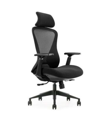 SILLA DE OFICINA CROMAD SE5000 NEGRA - REPOSABRAZOS AJUSTABLES - SOPORTE LUMBAR Y CERVICAL