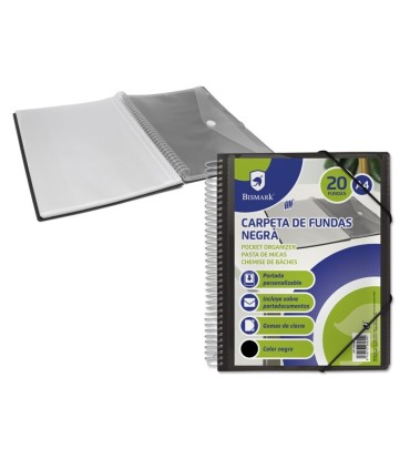 CARPETA 20 FUNDAS BISMARK ESPIRAL COLORES NEGRO