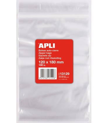 PAQUETE BOLSAS AUTOCIERRE APLI 120x180mm - PACK 100 BOLSAS