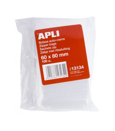 PAQUETE BOLSAS AUTOCIERRE APLI 60x80mm - PACK 100 BOLSAS
