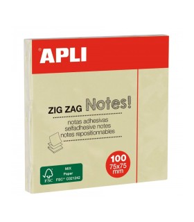 NOTAS ADHESIVAS APLI 75x75mm ZIG ZAG 100 HOJAS