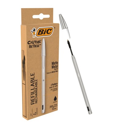 BOLIGRAFO BIC RE`NEW METAL CON 2 RECAMBIOS NEGRO