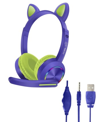 AURICULARES GAMING MOBILE+ CAT EARS MORADOS CON MICROFONO Y CONTROL DE VOLUMEN