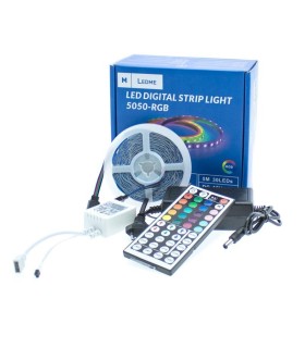PACK TIRA LED DIGITAL RGB 12V SMD5050 5 METROS - CONTROL REMOTO + FUENTE DE ALIMENTACION