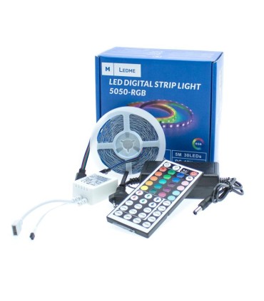 PACK TIRA LED DIGITAL RGB 12V SMD5050 5 METROS - CONTROL REMOTO + FUENTE DE ALIMENTACION