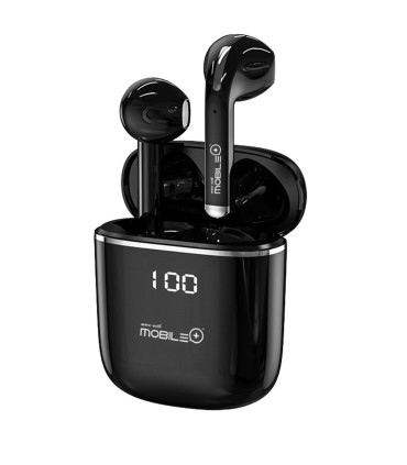 AURICULARES INALAMBRICOS MOBILE+ NEGROS CON PANTALLA DIGITAL - BATERIA 300mAh