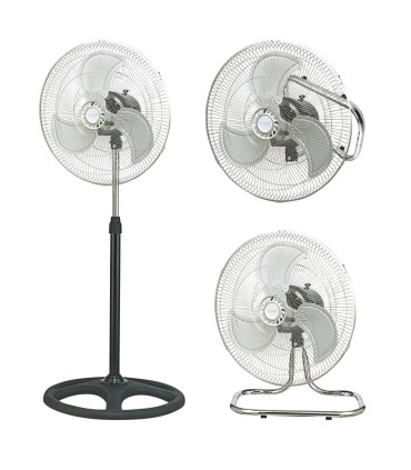 VENTILADOR METALICO 3 EN 1 GSC 70W - SOBREMESA, PARED Y PIE - 50cm
