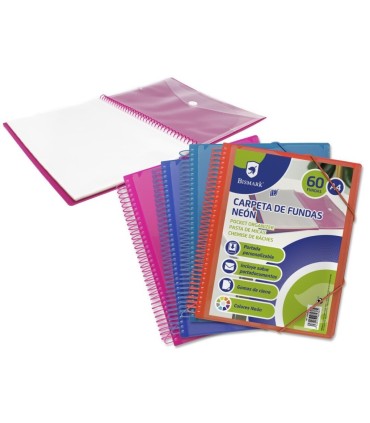 CARPETA 60 FUNDAS BISMARK ESPIRAL COLORES NEON SURTIDAS