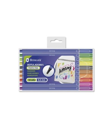 ROTULADORES PUNTA FINA LETTERING BISMARK PACK 10 COLORES 0 4mm