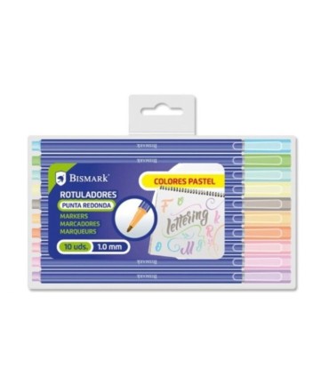ROTULADORES PASTEL PUNTA REDONDA LETTERING BISMARK BLISTER 10 COLORES SURTIDOS 1 0mm