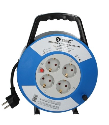 ALARGADOR EXTENSIBLE 4 TOMAS CON ASA - 10 METROS - 3x1 5mm - POTENCIA MAX  3000W