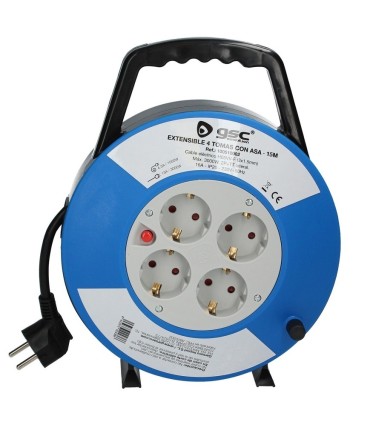 ALARGADOR EXTENSIBLE 4 TOMAS CON ASA - 15 METROS - 3x1 5mm - POTENCIA MAX  3000W