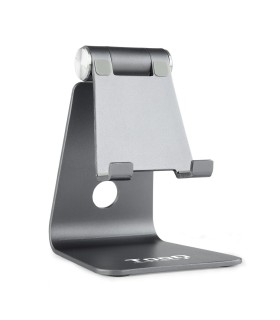 SOPORTE DE SOBREMESA TOOQ PARA MOVIL O TABLET GRIS - BASE ANTIDESLIZANTE - 3 POSICIONES