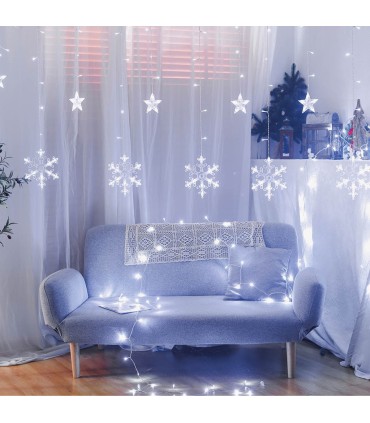 CORTINA LED ESTRELLAS Y COPOS GSC USB CON MANDO - LUZ FRIA - 3 5 METROS - IP44