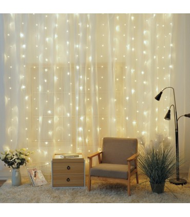 CORTINA LED LUMINOSA GSC - 8 FUNCIONES - LUZ CALIDA - 3x2 METROS - IP44 - FUNCIONA A LUZ