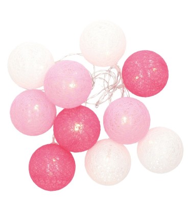 GUIRNALDA LED BOLAS ROSAS DE ALGODON GSC - LUZ CALIDA - 1,35 METROS - FUNCIONA A PILAS