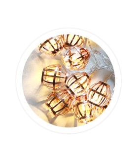GUIRNALDA LED FAROLILLOS DE COBRE GSC LUZ CALIDA 3000K - 1 5 METROS - FUNCIONA A PILAS