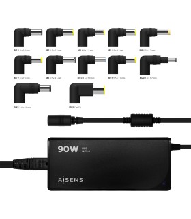 CARGADOR UNIVERSAL AUTOMATICO AISENS 90W NEGRO - 12 CONECTORES + USB-A QC 3 0