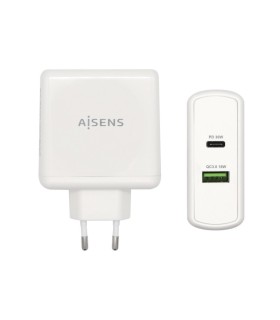 CARGADOR DE PARED AISENS BLANCO - 48W - 1xUSB C 3 0 30W - 1xUSB A 3 0 18W