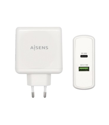 CARGADOR DE PARED AISENS BLANCO - 48W - 1xUSB C 3 0 30W - 1xUSB A 3 0 18W