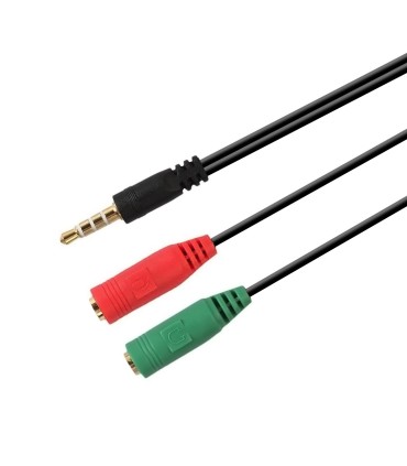 CABLE ADAPTADOR AUDIO AISENS NEGRO JACK 3 5 4 PINES A M- 2xJACK 3 5 3 PINES-H 20cm