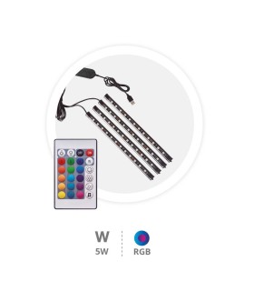 KIT 4 TIRAS LED GSC USB 230mm INTELIGENTE PARA COCHE RGB CON MANDO A DISTANCIA