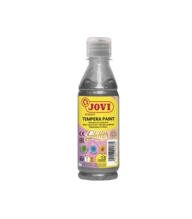 BOTELLA TEMPERA GLITTER PLATA JOVI 250ml  - PARTICULAS DE PURPURINA - SECADO RAPIDO