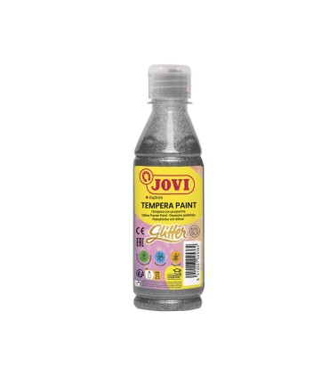 BOTELLA TEMPERA GLITTER PLATA JOVI 250ml  - PARTICULAS DE PURPURINA - SECADO RAPIDO