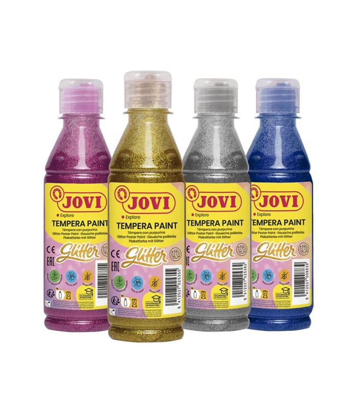 BOTELLA TEMPERA GLITTER ORO JOVI 250ml  - PARTICULAS DE PURPURINA - SECADO RAPIDO