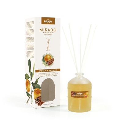 AMBIENTADOR MIKADO CANELA Y NARANJA PRADY - FRASCO DE CRISTAL 100ml  Y VARITAS DIFUSORAS