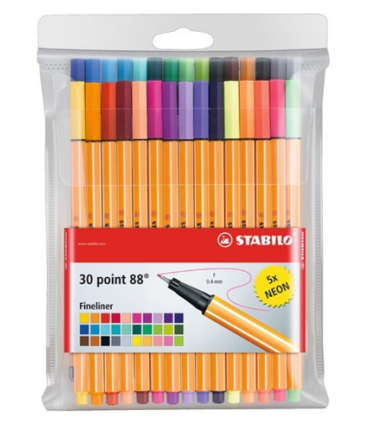 ROTULADOR STABILO POINT 88 COLORES NEON ESTUCHE 25+5 UNIDADES