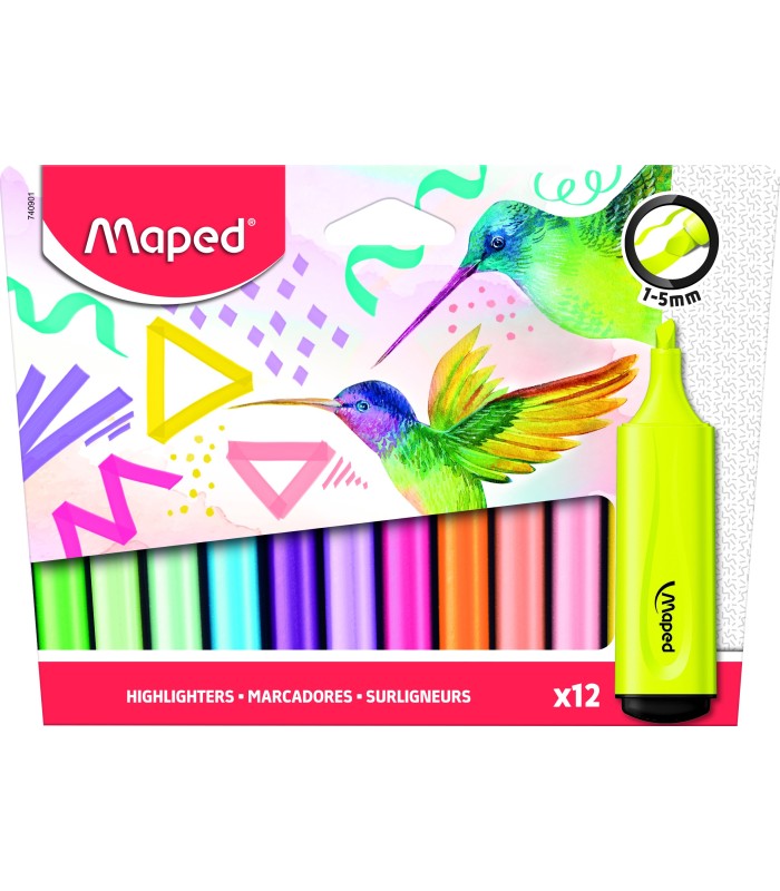 ESTUCHE DE MARCADORES FLUORESCENTES MAPED 12 COLORES