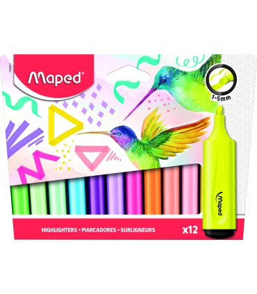 ESTUCHE DE MARCADORES FLUORESCENTES MAPED 12 COLORES