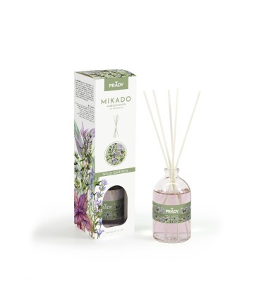 AMBIENTADOR MIKADO WILD GARDEN PRADY  FRASCO CRISTAL 100 ML Y VARITAS DIFUSORAS