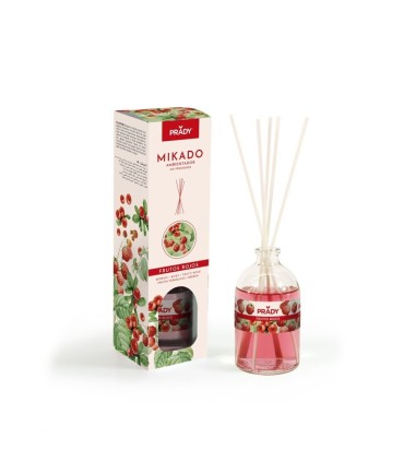 AMBIENTADOR MIKADO FRUTOS ROJOS PRADY  FRASCO CRISTAL 100ML VARITAS DIFUSORAS