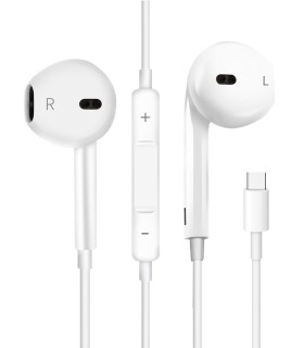 AURICULARES ESTERO TIPO C  MOBILE+ BLANCOS - CON MICROFONO INTEGRADO - CABLE 1 2 METROS