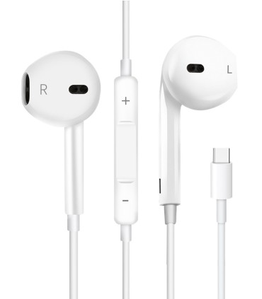 AURICULARES ESTERO TIPO C  MOBILE+ BLANCOS - CON MICROFONO INTEGRADO - CABLE 1 2 METROS