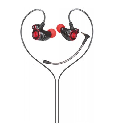AURICULARES CON CABLE HP DHE-7002 ROJO-NEGRO - CON MICROFONO - CABLE 1 3 METROS