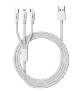 CABLE USB MULTICARGA MOBILE+ BLANCO 3A - MICRO USB, TIPO C Y LIGHTNING - 1 2 METROS
