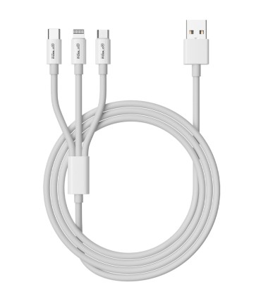 CABLE USB MULTICARGA MOBILE+ BLANCO 3A - MICRO USB, TIPO C Y LIGHTNING - 1 2 METROS