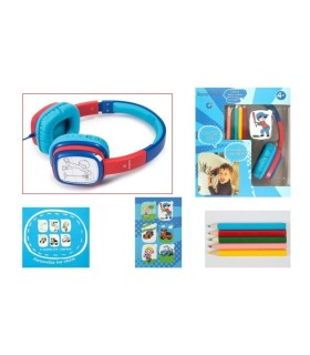 AURICULARES INFANTILES CON CABLE KOOLTECH AZULES - SONIDO LIMITADO - 12 TARJETAS COLOREAR