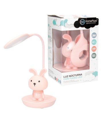 FLEXO LUZ NOCTURNA LED HOMEPLUSS CONEJITO ROSA 3W - 129x129x390mm