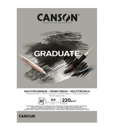 BLOC CANSON GRADUATE MULTITECNICA GRIS 30 HOJAS A-4 220GR