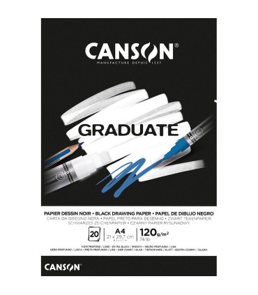 BLOC CANSON GRADUATE PAPEL DIDUJO NEGRO 20 HOJAS A-4 120GR