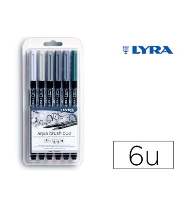 ESTUCHE LYRA AQUA BRUSH DUO TONOS GRISES 6 UNIDADES