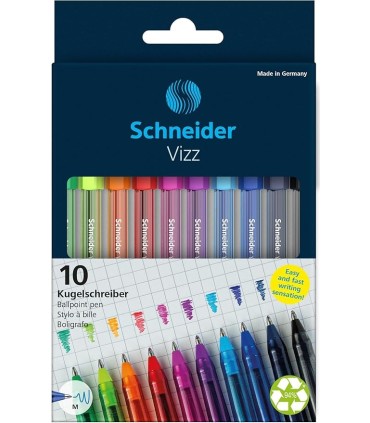 ESTUCHE BOLIGRAFOS VIZZ SCHNEIDER 10 UNIDADES PUNTA M - COLORES SURTIDOS