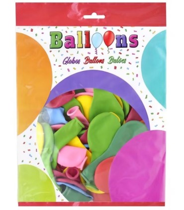 BOLSA 100 GLOBOS COLORES SURTIDOS CP BALLOONS
