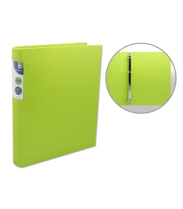 CARPETA PP A4 4 ANILLAS 25MM LOMO REDONDO NEON LIGHT VERDE