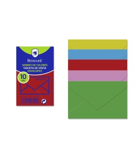 SOBRE TARJETA DE VISITA BISMARK COLORES SURTIDOS 76x120mm PAQUETE 10 UNIDADES