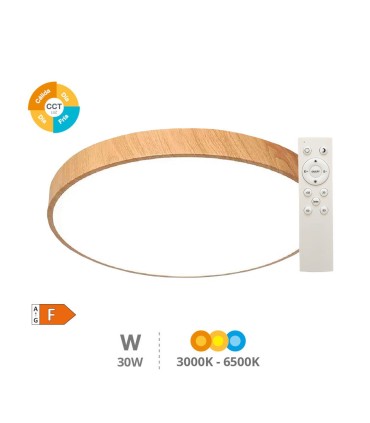 PLAFON TECHO LED GSC ANDRA REDONDO EFECTO MADERA 30W LUZ CCT REGULABLE 3200 LUMENES